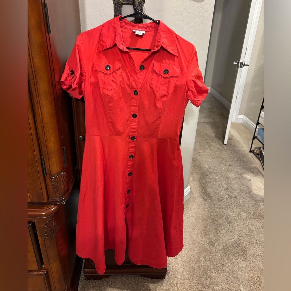 Liz Claiborne Bright Red Button-Front Shirt Dress